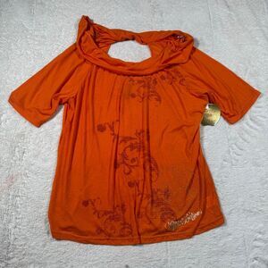 Y2K Apple Bottoms Orange Rhinestone Graphic Top 2000s Mall Glam Blouse